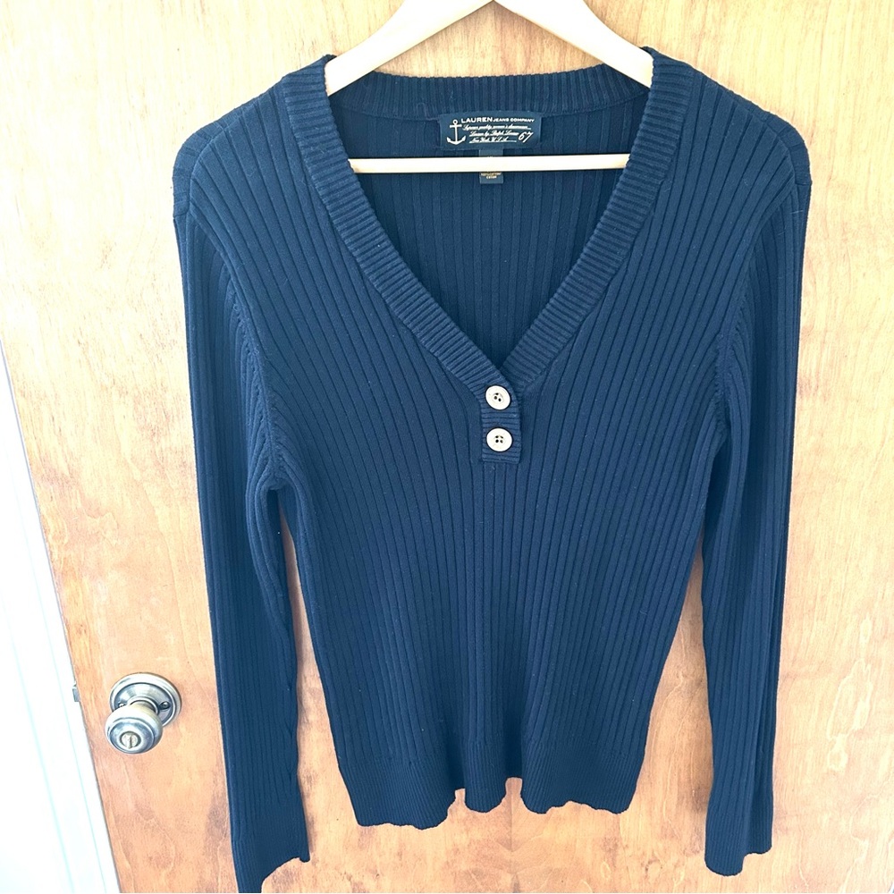 Lauren Ralph Lauren Navy Ribbed Knit Sweater. Size XL.